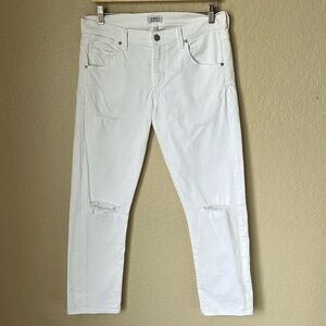 AGOLDE white boyfriend ripped knee sample jeans